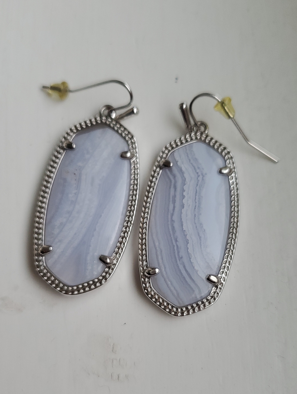 Kendra Scott Silver-toned "Danielle" Earrings With Blue Lace Agate